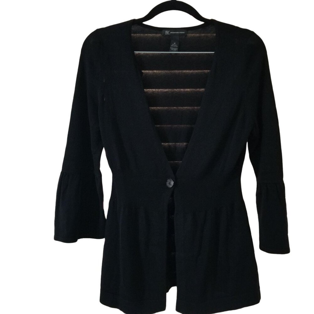 INC Womens Black Peplum Cardigan Sweater With Button Front Closure & Bell Sleeve